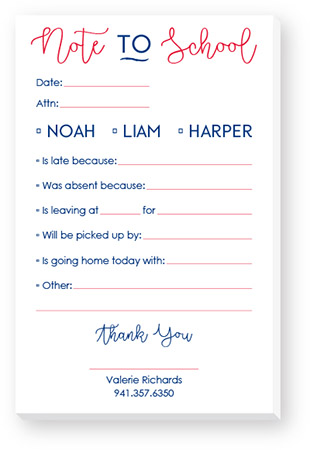 Large Note to School Notepads by Donovan Designs (Red-Navy)