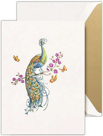 Boxed Folded Notes by Crane (Embossed Peacock With Foil Accents)