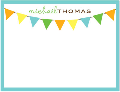 Note Cards/Stationery by Prints Charming - Blue Border Multi Color Pendant Banner (Flat)