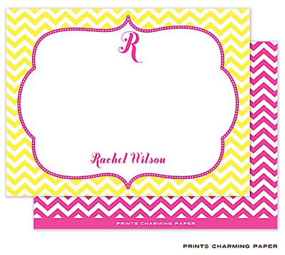 Note Cards/Stationery by Prints Charming - Yellow Chevron on Hot Pink