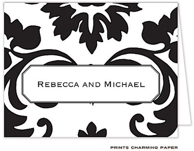 Note Cards/Stationery by Prints Charming - Bold Black Damask Note (Folded)