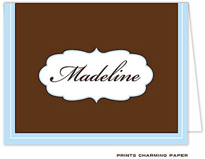 Note Cards/Stationery by Prints Charming - Chocolate Brown and Blue Note (Folded)