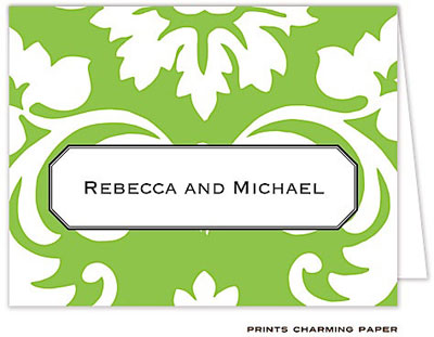 Note Cards/Stationery by Prints Charming - Green Damask Note (Folded)