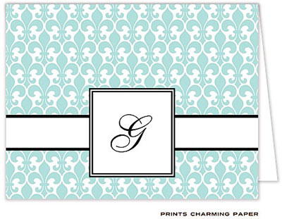 Note Cards/Stationery by Prints Charming - Aqua Fleur De Lis Note (Folded)