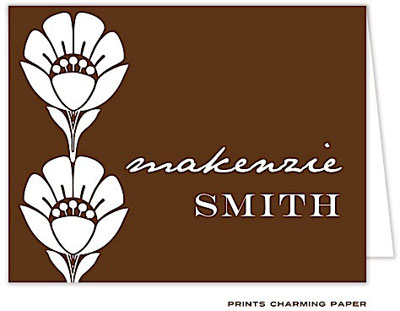 Note Cards/Stationery by Prints Charming - Brown and White Flowers Note (Folded)