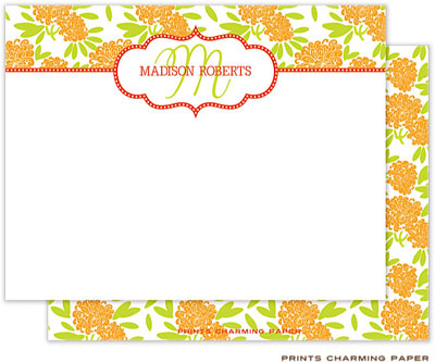 Note Cards/Stationery by Prints Charming - Beautiful Orange and Lime Floral (Flat)