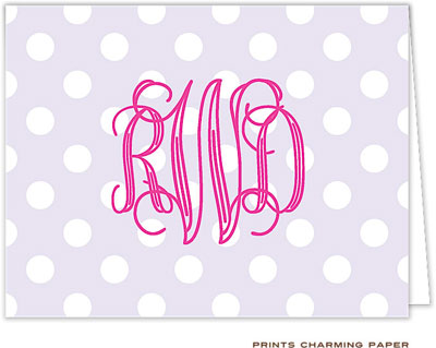 Note Cards/Stationery by Prints Charming - Lilac Dots Monogram (Folded)