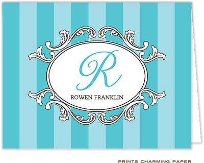 Note Cards/Stationery by Prints Charming - Turquoise Elegant Stripe (Folded)