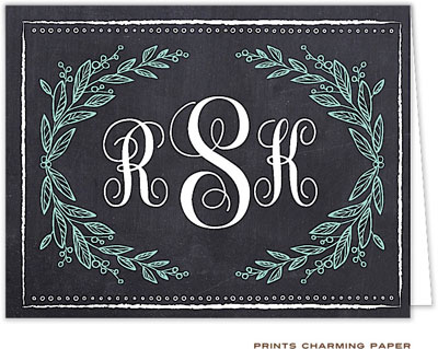 Note Cards/Stationery by Prints Charming - Chalkboard Flourish Monogram (Folded)