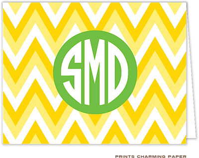 Note Cards/Stationery by Prints Charming - Yellow Chevron Monogram (Folded)