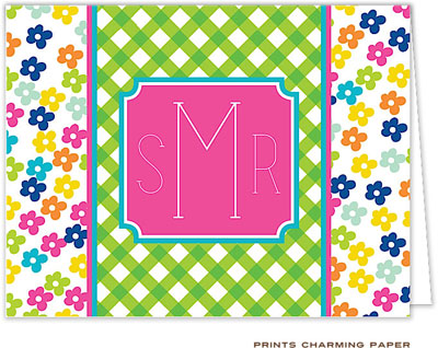 Note Cards/Stationery by Prints Charming - Lime Gingham Flowers (Folded)