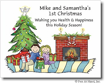 Pen At Hand Stick Figures - Full Color Holiday Cards - Xmas-Couple