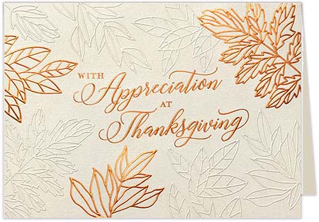 Thanksgiving Greeting Cards by Carlson Craft - Appreciation Leaves with Foil