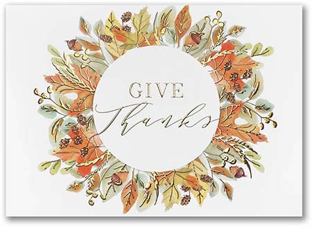 Thanksgiving Greeting Cards by Carlson Craft - Watercolor Thanks with Foil