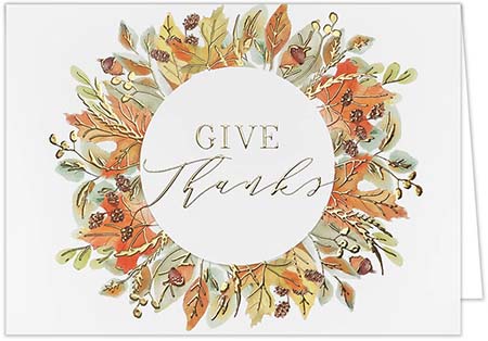 Thanksgiving Greeting Cards by Carlson Craft - Watercolor Thanks with Foil