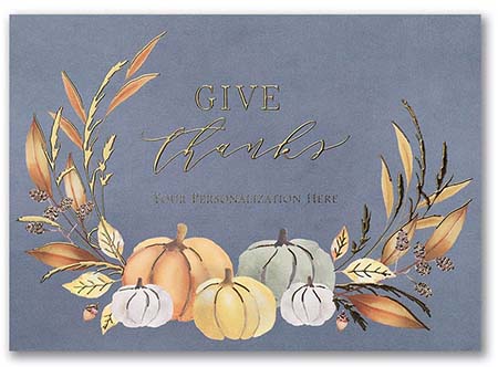 Thanksgiving Greeting Cards by Carlson Craft - Autumn Blues with Foil