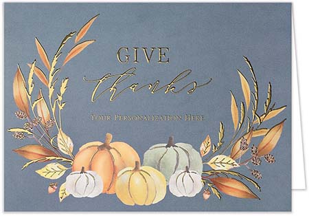 Thanksgiving Greeting Cards by Carlson Craft - Autumn Blues with Foil