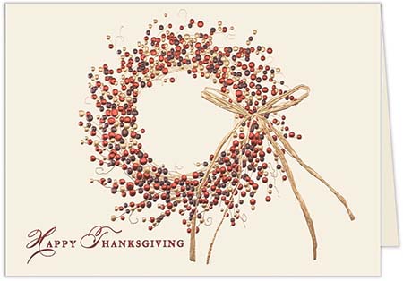 Thanksgiving Greeting Cards by Carlson Craft - Tri-Color Wreath