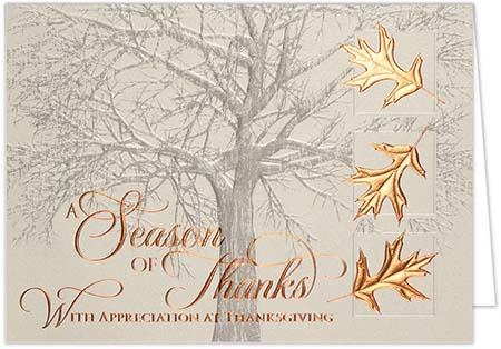 Thanksgiving Greeting Cards by Carlson Craft - Copper Leaves of Thanks with Foil