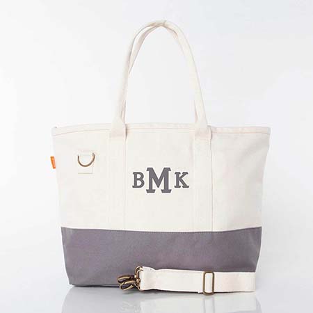 Gray Trimmed Colorblock Utility Zippered Tote Bags by CB Station