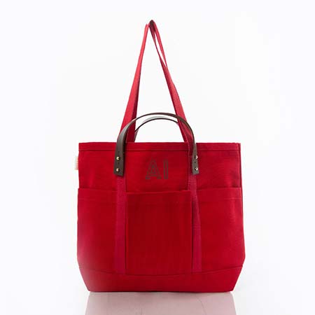 CanvasCraft Red Leather-Handled Tote Bags by CB Station