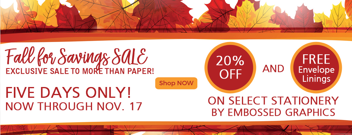 20% OFF and FREE Envelope Linings for select stationery by Embossed Graphics